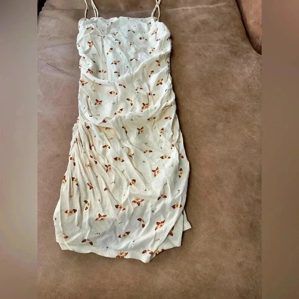 We Wore What Women's Medium Yellow Ronnie Sleeveless Mini Dress Ruched Floral Sm - Picture 11 of 11